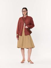 Burnt Red Striped Oversized Cropped Shirt